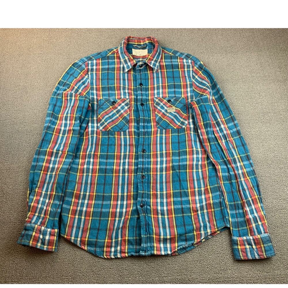 Archived Denim Supply Ralph Lauren Men Medium Blue Red Plaid Button Down Shirt